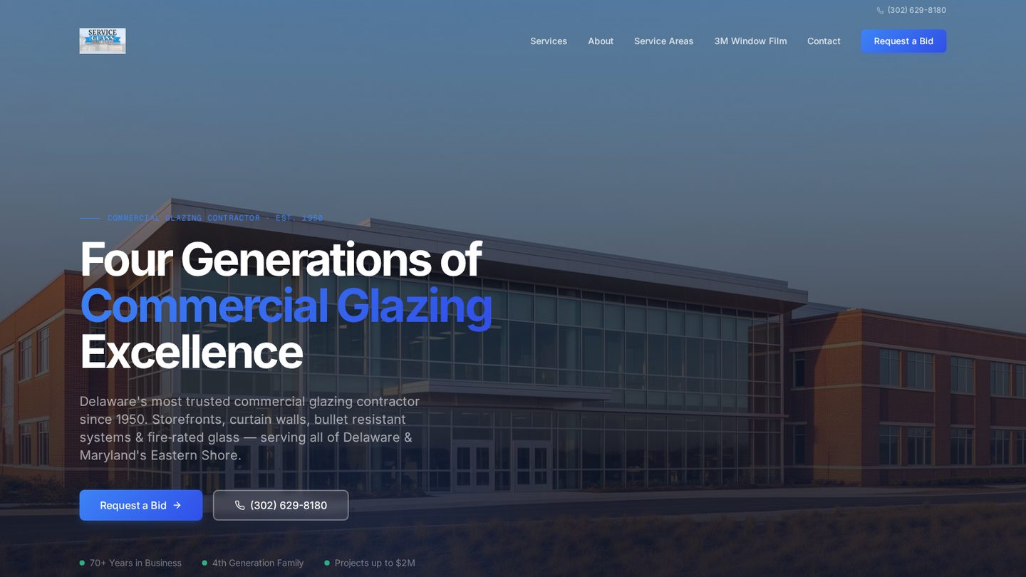 Homepage of the Service Glass website built by Second Gen Digital